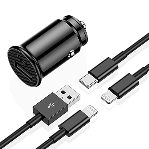 Kfz-Ladegerät für iPhone [MFi-Zertifiziert] USB A und USB C auf Lightning Kabel mit 2 Ports USB 27W für iPhone 14 13 12 11 Pro Max Mini X 9 8 7Plus 6 iPad von QZIIW