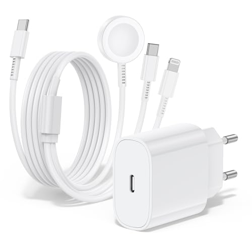 QZIIW Ladegerät für Apple Watch, magnetisches Schnellladegerät 20 W für Apple iWatch, Original-Kabel 3 in 1 Multi-Ladung (2 m), kompatibel mit Ultra 2/SE/10/9/8/7/6/5, iPhone 16/15/14 von QZIIW