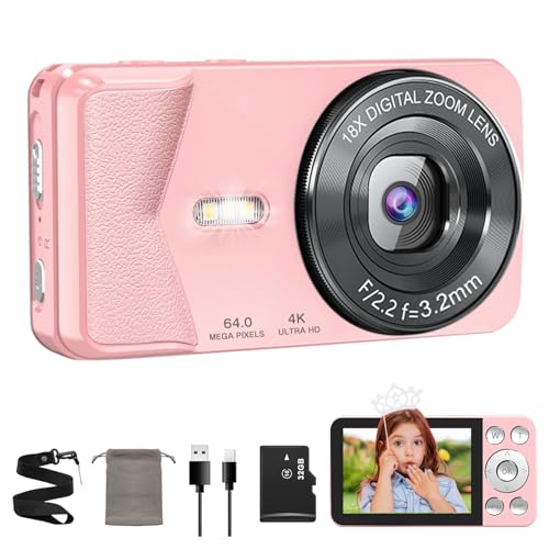 4K 64MP Digitalkamera, Kompakte Digitalkamera mit Autofokus & 18X Digitalzoom, 2.8” LCD-Bildschirm, LED-Blitz, Selfie & Vlogging Kamera, 32GB SD-Karte, Tragbare Fotokamera für Anfänger & Kinder 4K 64MP Digitalkamera, Kompakte Digitalkamera mit Autofokus & 18X Digitalzoom, 2.8” LCD-Bildschirm, LED-Blitz, Selfie & Vlogging Kamera, 32GB SD-Karte, Tragbare Fotokamera für Anfänger & Kinder von QZT