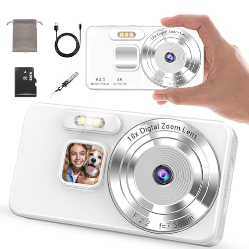 4K Digitalkamera, 64MP Autofokus Kompaktkamera mit 18X Digitalzoom, 2,8" Display, Loop-Aufnahme & Webcam, Digitale Kamera mit 32GB SD-Karte, für Vlogging, Reisen & Anfänger 4K Digitalkamera, 64MP Autofokus Kompaktkamera mit 18X Digitalzoom, 2,8" Display, Loop-Aufnahme & Webcam, Digitale Kamera mit 32GB SD-Karte, für Vlogging, Reisen & Anfänger von QZT
