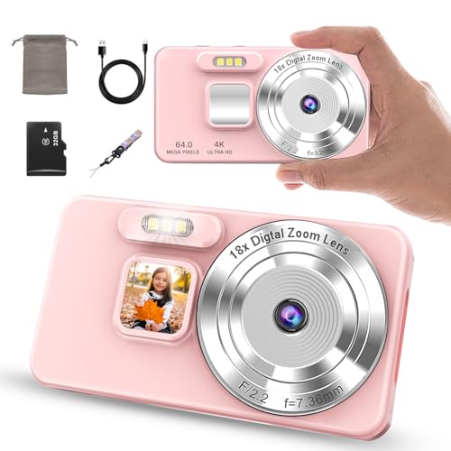 4K Digitalkamera, 64MP Kompakte Autofokus Kamera mit 18-fachem Digitalzoom, 2,8" LCD-Display, Loop-Aufnahme, Selfie-Modus & 32GB Speicherkarte, Ideal für Reisen & Fotografie 4K Digitalkamera, 64MP Kompakte Autofokus Kamera mit 18-fachem Digitalzoom, 2,8" LCD-Display, Loop-Aufnahme, Selfie-Modus & 32GB Speicherkarte, Ideal für Reisen & Fotografie von QZT