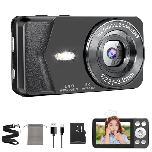 4K Digitalkamera 64MP, Autofokus Kompaktkamera mit 18X Digitalzoom, 2.8” Bildschirm, Selfie & Vlogging Kamera, Webcam-Funktion, LED-Blitz, 32GB SD-Karte, Tragbare Fotokamera für Kinder & Anfänger 4K Digitalkamera 64MP, Autofokus Kompaktkamera mit 18X Digitalzoom, 2.8” Bildschirm, Selfie & Vlogging Kamera, Webcam-Funktion, LED-Blitz, 32GB SD-Karte, Tragbare Fotokamera für Kinder & Anfänger von QZT