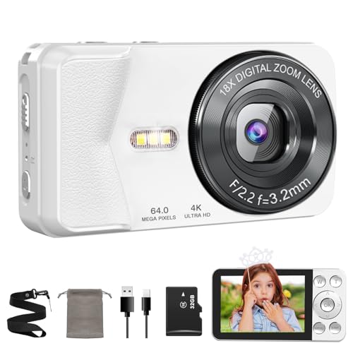 Digitalkamera 4K 64MP, Autofokus Kompaktkamera mit 18X Digitalzoom, 2.8” Display, LED-Blitz, Webcam-Funktion, Selfie-Modus, 32GB SD-Karte, Tragbare Fotokamera für Reisen, Vlogging & Anfänger Digitalkamera 4K 64MP, Autofokus Kompaktkamera mit 18X Digitalzoom, 2.8” Display, LED-Blitz, Webcam-Funktion, Selfie-Modus, 32GB SD-Karte, Tragbare Fotokamera für Reisen, Vlogging & Anfänger von QZT