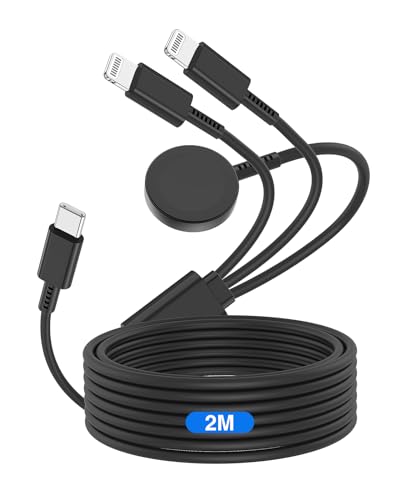 Qzvoo 3 in 1 Ladekabel für Apple Watch und iPhone 2M, [MFi Zertifiziert] USB C Schnellladekabel für iWatch Serie 10/9/8/7/6/5/4/3/Ultra/Ultra2/SE & iPhone 14/13/12/11 - Schwarz von QZVOO
