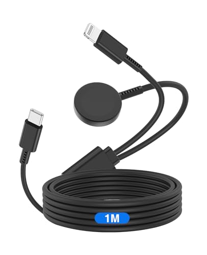 Qzvoo Apple Watch Ladekabel 1M,[MFi Zertifiziert] 2 in 1 Apple Watch Ladegerät,20W USB C iPhone Schnellladegeräte für iWatch Serie 10/9/8/7/6/5/4/3/Ultra/Ultra2/SE Ultra & iPhone 14/13/12/11-Schwarz von QZVOO