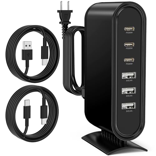 Ladeadapter mit 6 Anschlüssen und 91 cm langem USB-C-Kabel (1,8 m) von QZVOO