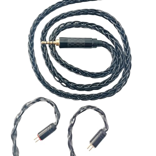 QZXYHYN HiFi-In-Ear-Kopfhörer-Ersatzkabel, 8-adrig, versilbertes Kupfer, Upgrade-Kopfhörerkabel für CCA C10, C16, KZ, AS10, ZS10, ZS6, ZSR, ZST ES4 Kopfhörer (schwarz, 2-polig, 2,5 mm) von QZXYHYN