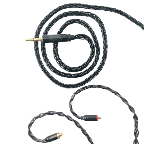 QZXYHYN HiFi-In-Ear-Kopfhörer-Ersatzkabel, 8-adrig, versilbertes Kupfer, Upgrade-Kopfhörerkabel für Shure SE215, SE535, TIN Audio T2 Pro T3 (schwarz, MMCX 3,5 mm) von QZXYHYN
