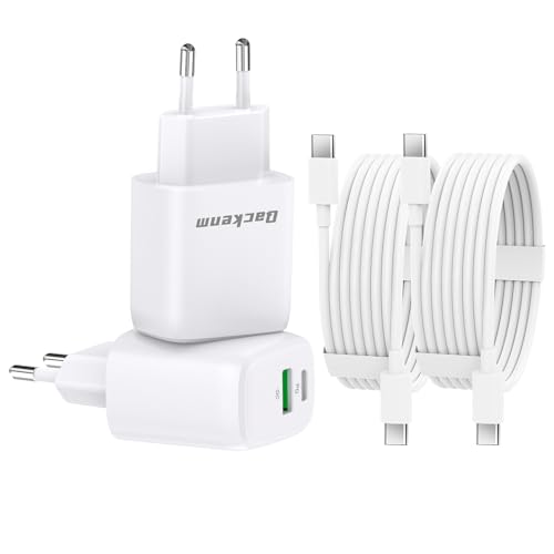 Qackenm 20W USB C Netzteil, 2-Pack Schnellladegerät mit 170CM USB-C Kabel*2, Kompatibel mit iPhone 15/15 Pro/15 Pro Max/15 Plus/iPad/Galaxy und Mehr (Weiß) von Qackenm