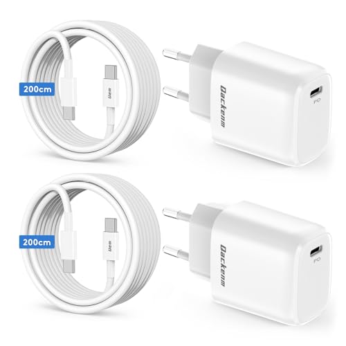 Qackenm 25W GaN USB C Ladegerät für Samsung Galaxy S24/S23/S22/S21, [2-Pack] Schnellladegerät mit 2M Ladekabel für iPhone 16/16 Pro/15/15 Pro/15 Pro Max/15 Plus, Stecker, Ladestecker, Ladeadapter von Qackenm