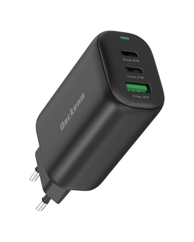 Qackenm GaN USB C Ladegerät 65W, 3-Port USB C Netzteil, PPS Schnellladegerät für MacBook Pro/Air, iPhone 16/16 Pro/15/15 Pro, iPad mini/Air, Dell XPS 13, Galaxy S24/S23, Pixel, Steam Deck(Schwarz) von Qackenm