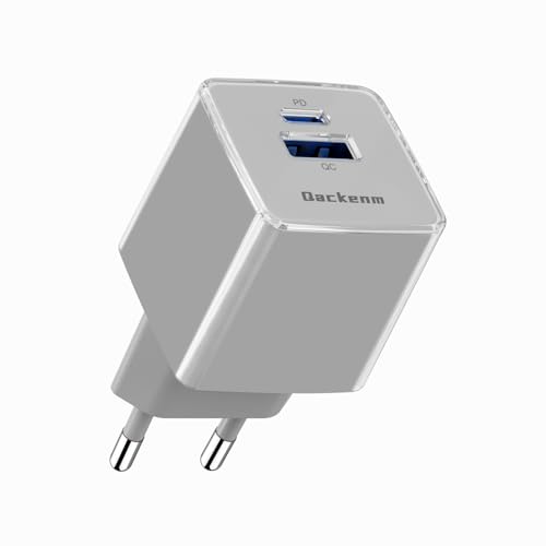 Qackenm GaN USB C Netzteil 30W, Kompaktes USB C Ladegerät Dual-Port, Schnellladegerät Kompatibel mit iPhone 16/15/14/13/12/11 Serie, iPad, Galaxy, Pixel und mehr(Grau, Ohne Ladekabel) von Qackenm