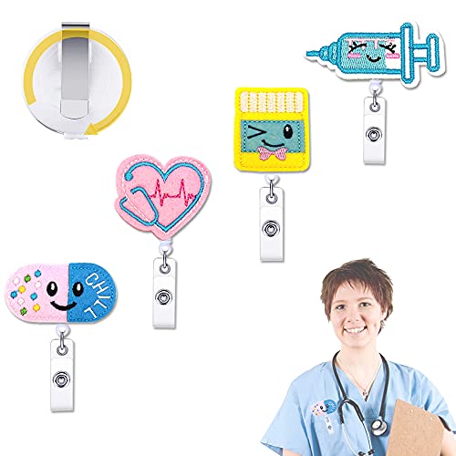 4 Stück Krankenschwester Ausweishalter, Krankenschwester Abzeichen einziehbar, Einziehbare Abzeichen, Einziehbare ID Kartenhalter Clip, Krokodilklemme Abzeichen, für Ärzte, Krankenschwestern, Schüler von Qanye