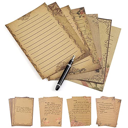 56 Blatt Vintage Briefpapier Umschlag Vintage Briefpapier Kraftpapier Retro Briefpapier Motivpapier Altes Papier, 7 Vorlagen, zum Schreiben und Drucken von Qanye