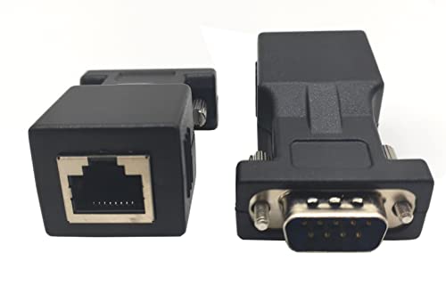 Qaoquda DB9 Ethernet-Adapter, DB9 9-poliger auf RJ45-Adapter, RS232-Stecker auf RJ45-, CAT5-, CAT6-Buchse, serieller Anschluss, Netzwerk-Extender, Konverter, Netzwerkadapter (2 Stück DB9 M) von Qaoquda