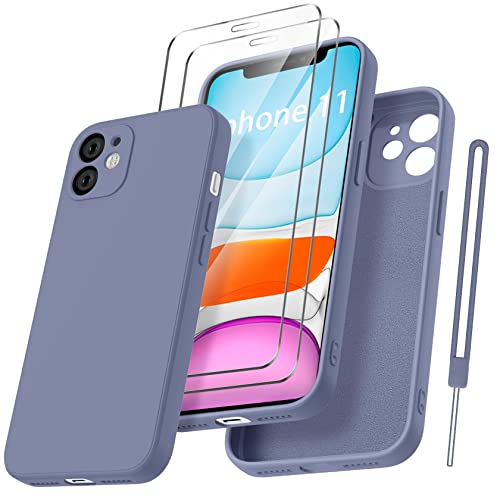 Qasyfanc HandyHülle für iPhone 11 Hülle Silikon case mit 2 Stück Panzerfolie, Ultra Microfiber TPU Flüssig silikon mit Kameraschutz Kratzfeste Rundumschutz Schutzhülle 6.1''- Blue-grau von Qasyfanc