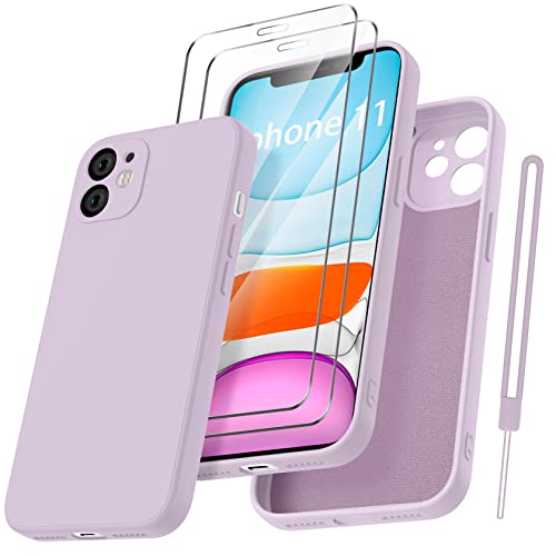 Qasyfanc HandyHülle für iPhone 11 Hülle Silikon case mit 2 Stück Panzerfolie, Ultra Microfiber TPU Flüssig silikon mit Kameraschutz Kratzfeste Rundumschutz Schutzhülle 6.1''-Lila von Qasyfanc