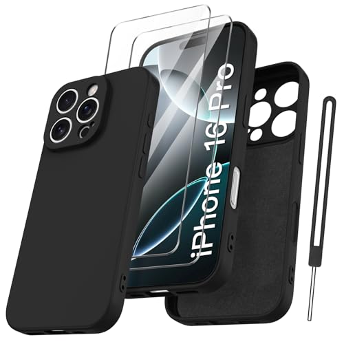 Qasyfanc HandyHülle für iPhone 16 Pro Hülle Silikon case mit 2 Stück Schutzfolie, Ultra Microfiber TPU Flüssig silikon mit Kameraschutz Kratzfeste Rundumschutz Schutzhülle 6.3''- Schwarz Qasyfanc HandyHülle für iPhone 16 Pro Hülle Silikon case mit 2 Stück Schutzfolie, Ultra Microfiber TPU Flüssig silikon mit Kameraschutz Kratzfeste Rundumschutz Schutzhülle 6.3''- Schwarz von Qasyfanc