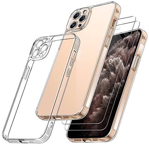 Qasyfanc Handyhülle Kompatibel mit iPhone 11 Pro, Hülle mit Kameraschutz und 2 Stück Schutzfolie, Hard PC Nie Vergilbung Case Transparent Militärschutz Kratzfest Fallschutz Schutzhülle, Klar von Qasyfanc