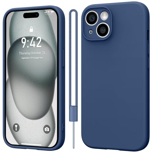 Qasyfanc Handyhülle Kompatibel mit iPhone 15 Hülle, Soft Silikon TPU Case Ultra Dünn Microfiber Kameraschutz Rundumschutz Anti-Kratzer Schutzhülle für iPhone 15 (Dunkelblau) von Qasyfanc