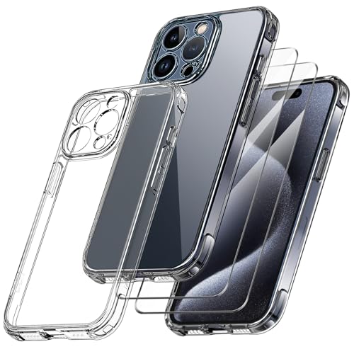 Qasyfanc Handyhülle Kompatibel mit iPhone 15 Pro, Hülle mit Kameraschutz und 2 Stück Schutzfolie, Hard PC Nie Vergilbung Case Transparent Militärschutz Kratzfest Fallschutz Schutzhülle, Klar Qasyfanc Handyhülle Kompatibel mit iPhone 15 Pro, Hülle mit Kameraschutz und 2 Stück Schutzfolie, Hard PC Nie Vergilbung Case Transparent Militärschutz Kratzfest Fallschutz Schutzhülle, Klar von Qasyfanc