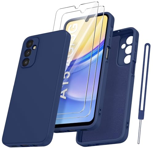 Qasyfanc Handyhülle für Samsung Galaxy A15 4G/5G Hülle mit 2 Stück Schutzfolie, Soft TPU Silikon Case Ultra Dünn Microfiber Kameraschutz Anti-Kratzer Hülle für Samsung Galaxy A15 - Dunkelblau von Qasyfanc