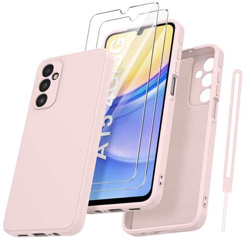 Qasyfanc Handyhülle für Samsung Galaxy A15 4G/5G Hülle mit 2 Stück Schutzfolie, Soft TPU Silikon Case Ultra Dünn Microfiber Kameraschutz Anti-Kratzer Hülle für Samsung Galaxy A15 - Rosa von Qasyfanc