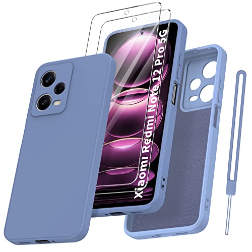 Qasyfanc Handyhülle für Xiaomi Redmi Note 12 Pro 5G Hülle mit 2 Stück Schutzfolie, Silikon Case Ultra Dünn Microfiber Kameraschutz Schutzhülle für Xiaomi Redmi Note 12 Pro 5G (Blau-grau) von Qasyfanc