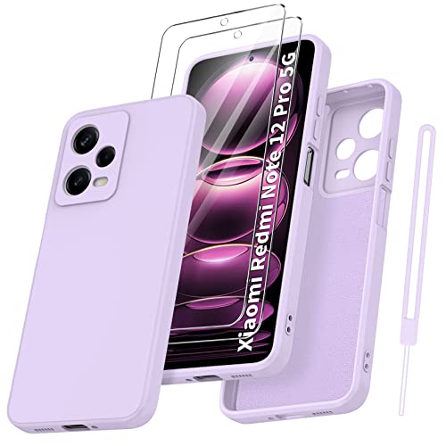 Qasyfanc Handyhülle für Xiaomi Redmi Note 12 Pro 5G Hülle mit 2 Stück Schutzfolie, Silikon Case Ultra Dünn Microfiber Kameraschutz Schutzhülle für Xiaomi Redmi Note 12 Pro 5G (Lila) von Qasyfanc