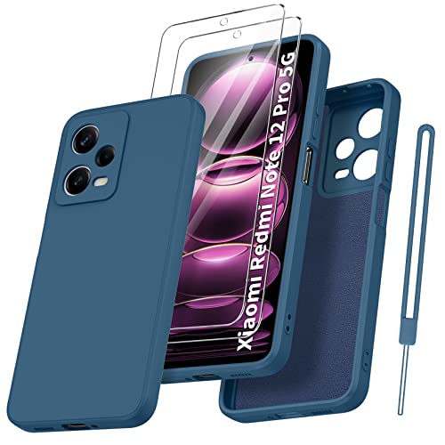 Qasyfanc Handyhülle für Xiaomi Redmi Note 12 Pro 5G Hülle mit 2 Stück Schutzfolie, Silikon Case Ultra Dünn Microfiber Kameraschutz Schutzhülle für Xiaomi Redmi Note 12 Pro 5G (Saphirblau) von Qasyfanc