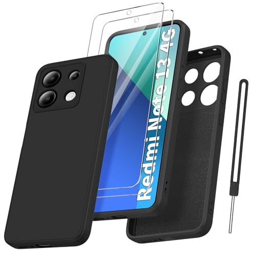 Qasyfanc Handyhülle für Xiaomi Redmi Note 13 4G Hülle mit 2 Stück Schutzfolie, Silikon Case Ultra Dünn Microfiber Kameraschutz Schutzhülle für Xiaomi Redmi Note 13 4G - Schwarz von Qasyfanc