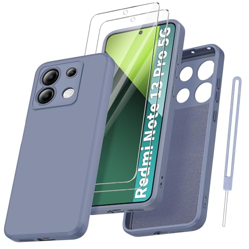 Qasyfanc Handyhülle für Xiaomi Redmi Note 13 Pro 5G / Poco X6 5G Hülle mit 2 Stück Hartglas Schutzfolie, Silikon Case Ultra Dünn Microfiber Kameraschutz Schutzhülle - Blau Grau von Qasyfanc