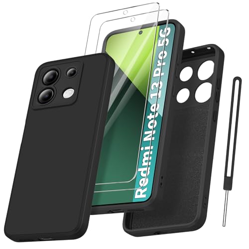 Qasyfanc Handyhülle für Xiaomi Redmi Note 13 Pro 5G / Poco X6 5G Hülle mit 2 Stück Hartglas Schutzfolie, Silikon Case Ultra Dünn Microfiber Kameraschutz Schutzhülle - Schwarz von Qasyfanc