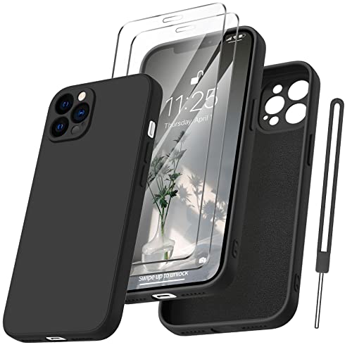 Qasyfanc Handyhülle für iPhone 12 Pro Hülle mit 2 Stück Hartglas Schutzfolie, TPU Silikon Case Ultra Dünn Microfiber Kameraschutz Rundumschutz Anti-Kratzer Case für iPhone 12 Pro 6.1" - Schwarz von Qasyfanc