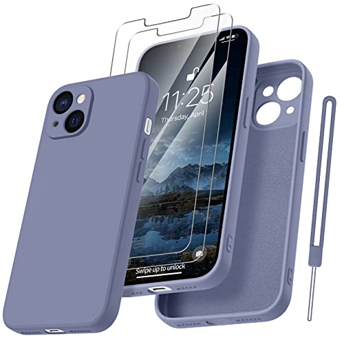 Qasyfanc Handyhülle für iPhone 13 Hülle mit 2 Stück Hartglas Schutzfolie, Silikon Case Ultra Dünn Microfiber Kameraschutz Rundumschutz Anti-Kratzer Handyhülle für iPhone 13 6.1''- Blau-grau Qasyfanc Handyhülle für iPhone 13 Hülle mit 2 Stück Hartglas Schutzfolie, Silikon Case Ultra Dünn Microfiber Kameraschutz Rundumschutz Anti-Kratzer Handyhülle für iPhone 13 6.1''- Blau-grau von Qasyfanc