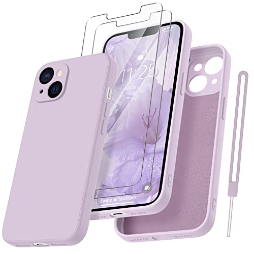 Qasyfanc Handyhülle für iPhone 13 Hülle mit 2 Stück Hartglas Schutzfolie, Silikon Case Ultra Dünn Microfiber Kameraschutz Rundumschutz Anti-Kratzer Handyhülle für iPhone 13 6.1''- Lila von Qasyfanc