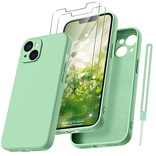 Qasyfanc Handyhülle für iPhone 13 Hülle mit 2 Stück Hartglas Schutzfolie, Silikon Case Ultra Dünn Microfiber Kameraschutz Rundumschutz Anti-Kratzer Handyhülle für iPhone 13 6.1'' - Matcha Green von Qasyfanc