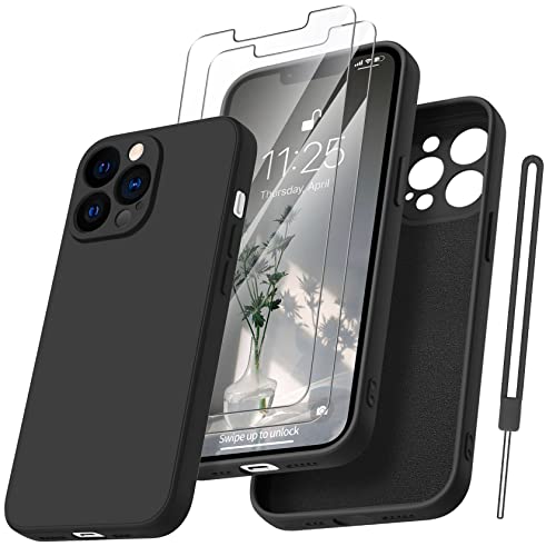 Qasyfanc Handyhülle für iPhone 13 Pro Hülle mit 2 Stück Hartglas Schutzfolie, Silikon Case Ultra Dünn Microfiber Kameraschutz Rundumschutz Anti-Kratzer für iPhone 13 Pro 6.1'' - Schwarz von Qasyfanc
