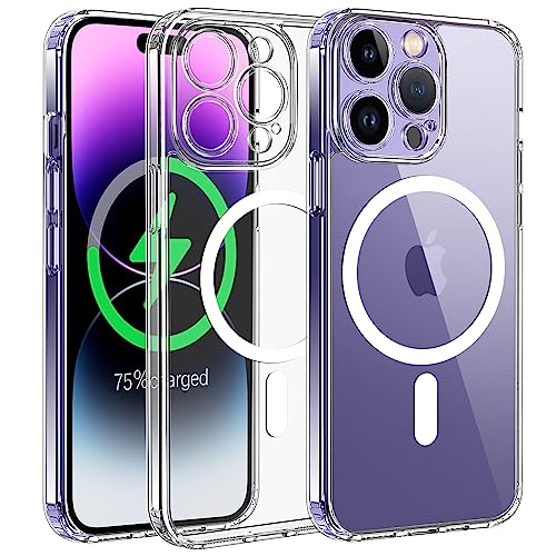 Qasyfanc Hybrid Magnet Hülle Kompatibel mit iPhone 14 Pro KameraschutzHülle, Magnetisch für Dünn Transparent Militärschutz Hülle iPhone 14 Pro Case, Klar von Qasyfanc