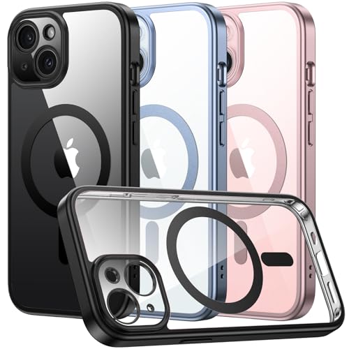 Qasyfanc Hybrid Magnet Hülle Kompatibel mit iPhone 15 Plus KameraschutzHülle, Magnetisch für Dünn Militärschutz Hülle iPhone 15 Plus Case, Transparent Rückseite (Schwarz) von Qasyfanc