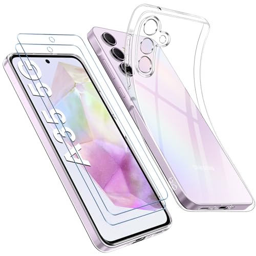 Qasyfanc Kameraschutzhülle Kompatibel für Samsung Galaxy A35 5G Hülle mit 2 Stück Schutzfolie, Dünne Transparent Handyhülle Samsung A35 Case Weiche Silikon Anti-Gelb Schutzhülle, Durchsichtig von Qasyfanc