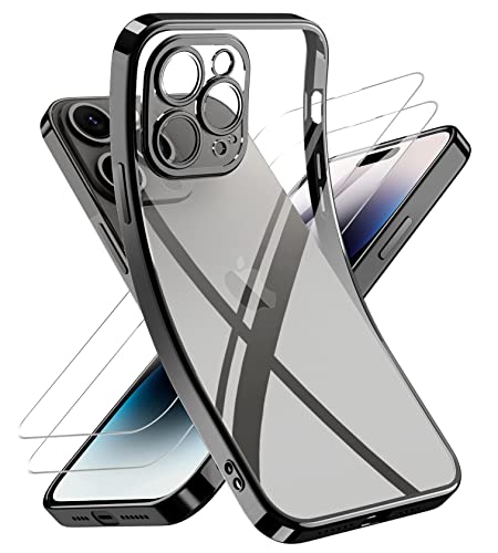 Qasyfanc Kameraschutzhülle Kompatibel für iPhone 14 Pro Max Hülle mit 2 Stück Schutzfolie, iPhone 14 Pro Max Case Vergilbungsfrei Dünne Weiche Silikon Handyhülle für Frauen Mädchen, Schwarz von Qasyfanc