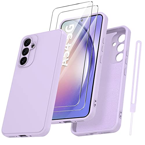 Qasyfanc für Samsung Galaxy A54 5G Hülle mit 2 Stück Hartglas Schutzfolie, Silikon Case Ultra Dünn Microfiber Kameraschutz Rundumschutz Anti-Kratzer Handyhülle für Samsung A54 5G (Lila) von Qasyfanc