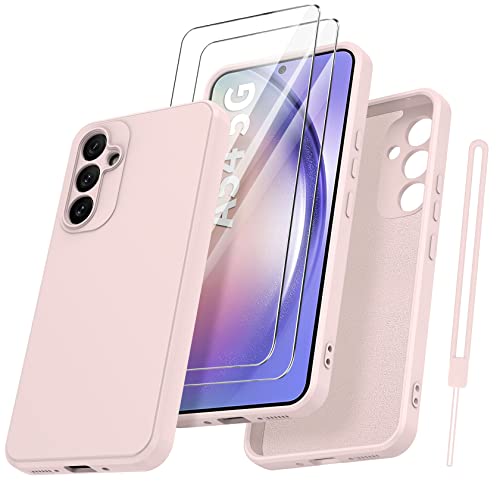 Qasyfanc für Samsung Galaxy A54 5G Hülle mit 2 Stück Hartglas Schutzfolie, Silikon Case Ultra Dünn Microfiber Kameraschutz Rundumschutz Anti-Kratzer Handyhülle für Samsung A54 5G (Rosa) von Qasyfanc