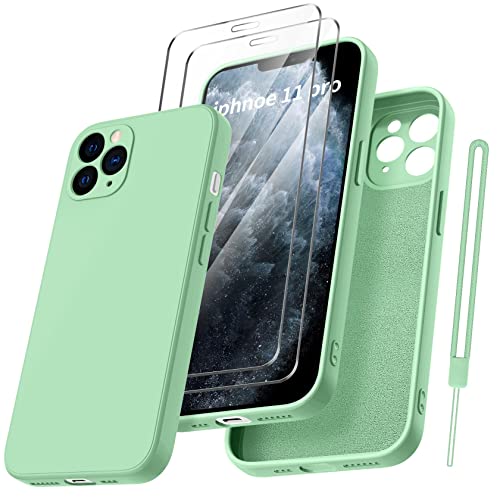 Qasyfanc für iPhone 11 Pro Hülle mit 2 Stück Hartglas Schutzfolie, Silikon Case Ultra Dünn Microfiber Kameraschutz Rundumschutz Anti-Kratzer Handyhülle für iPhone 11 Pro 5.8'' (Matcha-Grün) von Qasyfanc