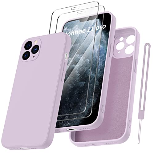 Qasyfanc für iPhone 11 Pro Hülle mit 2 Stück Hartglas Schutzfolie, Silikon Case Ultra Dünn Microfiber Kameraschutz Rundumschutz Anti-Kratzer Handyhülle für iPhone 11 Pro 5.8'' - Lila von Qasyfanc