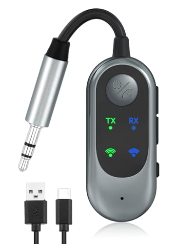 Qaum Transmitter Bluetooth 5.3 Adapter Auto Flugzeug, Sender Empfänger Bluetooth Wireless 2 in 1, Kopfhörer Dual Pairs für AirPods, Bluetooth 3,5 mm Klinke AUX Audio für Vol/TV/Stereo/Gym Qaum Transmitter Bluetooth 5.3 Adapter Auto Flugzeug, Sender Empfänger Bluetooth Wireless 2 in 1, Kopfhörer Dual Pairs für AirPods, Bluetooth 3,5 mm Klinke AUX Audio für Vol/TV/Stereo/Gym von Qaum