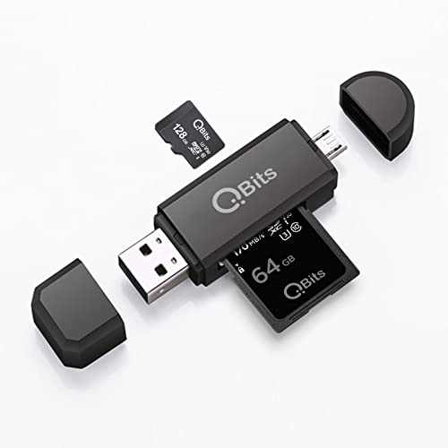 Qbits SD/Micro SD Kartenleser Micro USB OTG Adapter und USB 2.0 Kartenlesegerät für SDXC, SDHC, SD, MMC, RS-MMC, Micro SDXC, Micro SD, Micro SDHC Karte und UHS-I Karten von Qbits