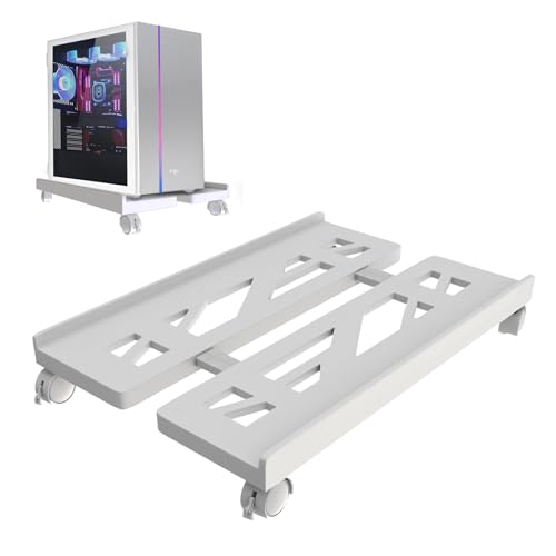 Qcdou PC-Ständer, Verstellbarer mobiler CPU-Ständer unter dem Schreibtisch, belüfteter Computer-Tower-Ständer, PC-Tower-Ständer mit 4 Lenkrollen, passend für die meisten PC(weiß) von Qcdou