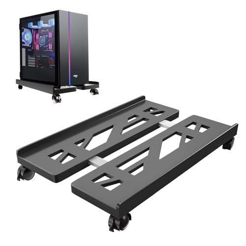 Qcdou PC Ständer für PC-Tower, Mobiler CPU Ständer, Universal CPU Ständer mit 4 Rollen, Computer Desktop Ständer, CPU-Wagen Unter Schreibtisch für Gamer, Studenten, Zuhause, Büro von Qcdou